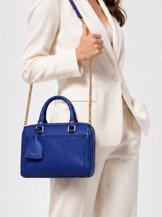 Reiss Handbags - REISS Cobalt Blue Leather Mini Satchel Handbag Gold Chain Strap